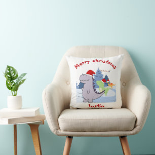 Coussin trois dinosaures cadeau de noël, nom personnalisé
