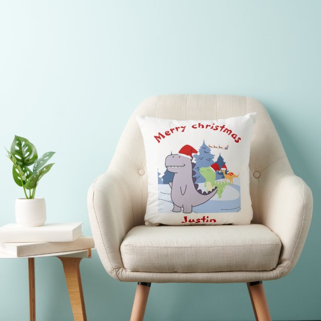 Coussin trois dinosaures cadeau de noël, nom personnalisé (Chaise)