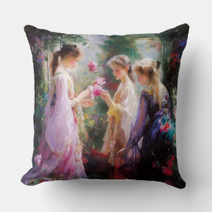 Coussin Trois filles jouant dans un jardin
