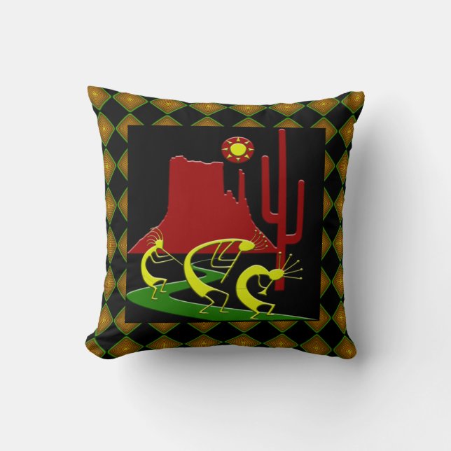 Coussin Trois Kokopelli sur la route (Recto)