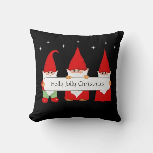 Coussin Trois lutins de Noël sur fond noir (Recto)
