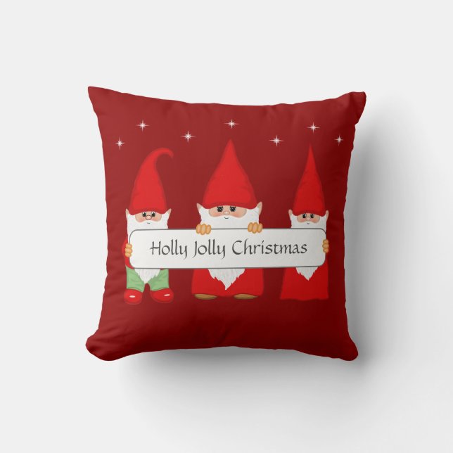 Coussin Trois lutins de Noël sur fond rouge (Recto)