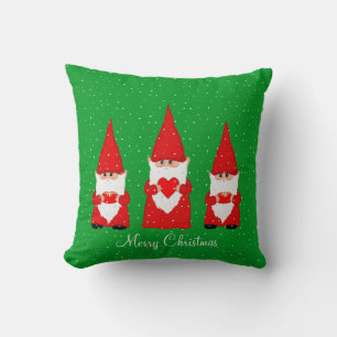 Coussin Trois lutins de Noël sur fond vert