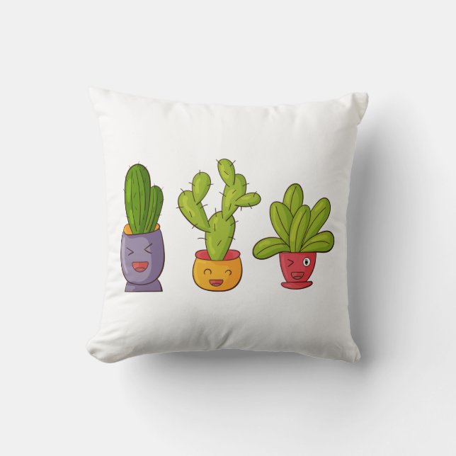 Coussin Trois mignons cactus dans des pots de fleurs Illus (Recto)