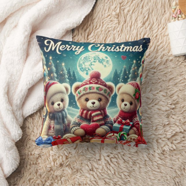 Coussin Trois mignons Nounours Joyeux Noël (Couverture)