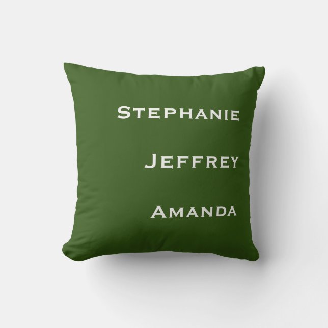 Coussin Trois noms Carré vert et blanc (Recto)