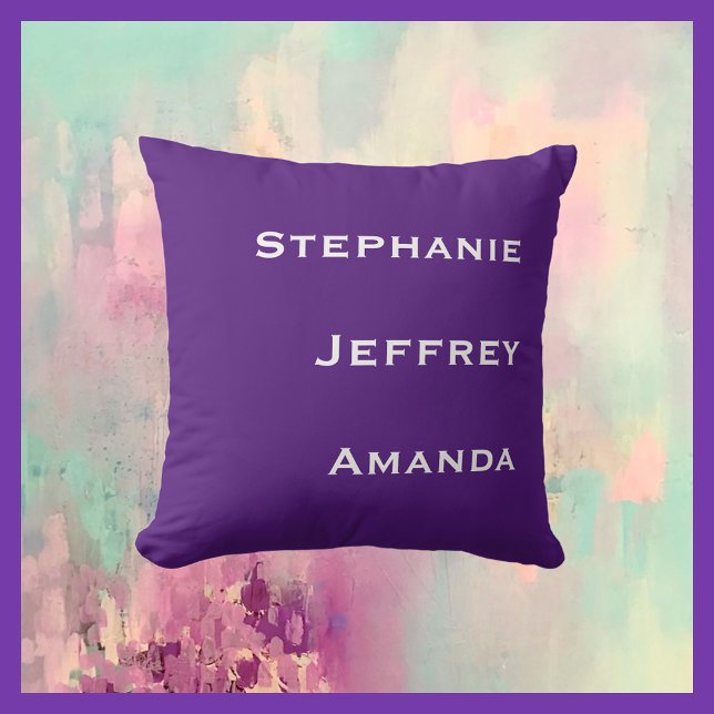 Coussin Trois noms Carré violet et blanc (Créateur téléchargé)