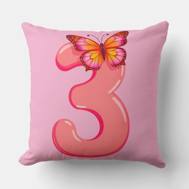 Coussin 💖 Trois Numéro Rose Clair Lumineux ❄️ Moderne (Recto)