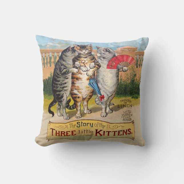 Coussin Trois Petits Chatons Illustration de Mère l'Oie (Recto)