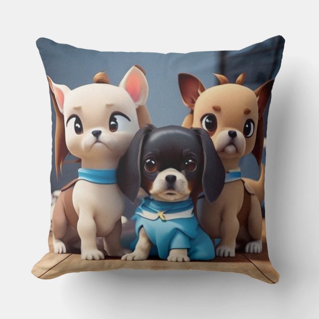 Coussin Trois petits chiots contemporains modernes (Recto)