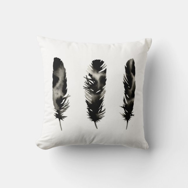 Coussin Trois plumes. Moderne. Silhouette. Blanc noir (Recto)