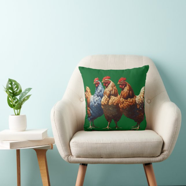Coussin Trois poules françaises Foi Espérance Charité Déco (Chaise)