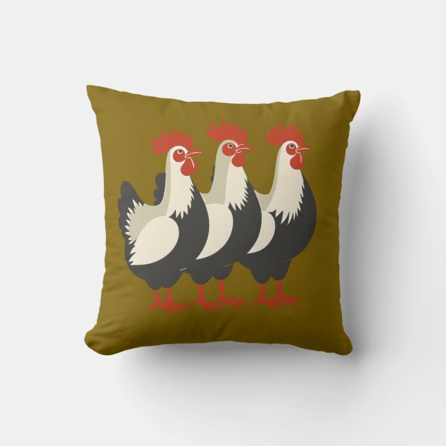Coussin Trois poules françaises Rétro découpé milieu du si (Recto)