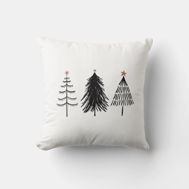 Coussin Trois sapins simples noir et blanc (Recto)