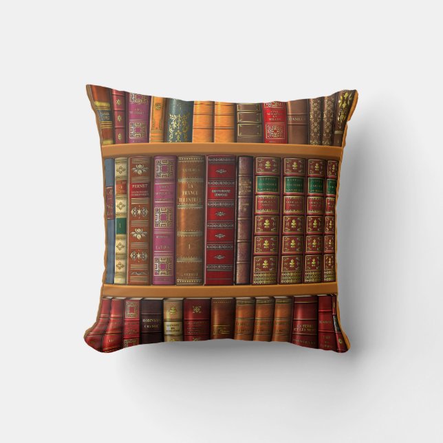 Coussin Trompe - l ' oeil "bibliothèque française". (Recto)