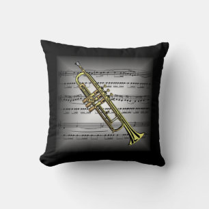 Coussin Trompette ~ 3D Partition Musique ~ Gris/Noir Couss