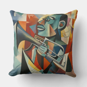 Coussin Trompettiste de jazz cubiste abstrait
