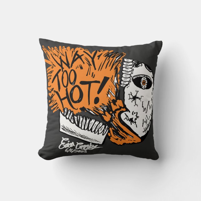 Coussin TROP CHAUD ! crâne dessin animé (Recto)