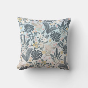Coussin Tropcal Grey Gold Foliage Floral Pattern