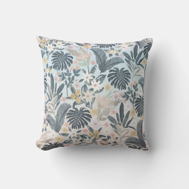 Coussin Tropcal Grey Gold Foliage Floral Pattern (Recto)