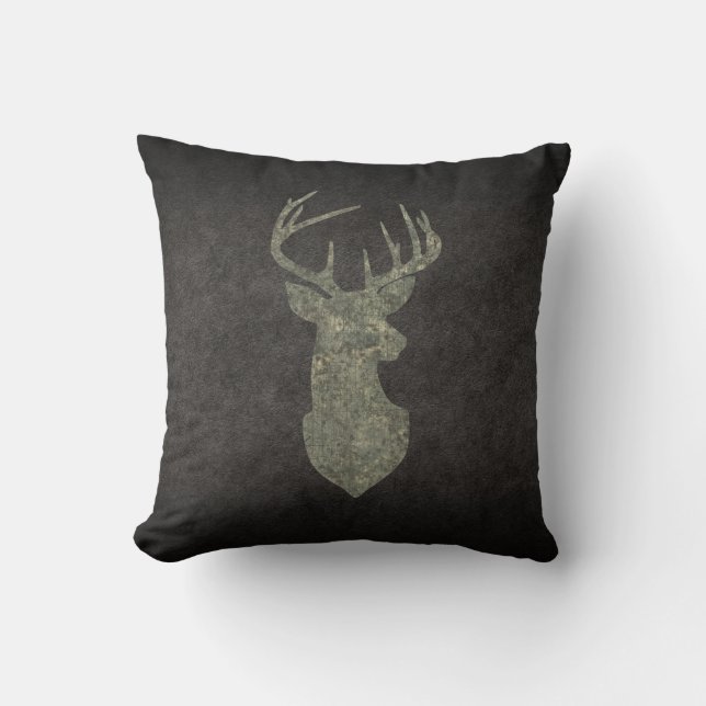Coussin Trophée Regal Buck Deer Silhouette au Camouflage (Recto)