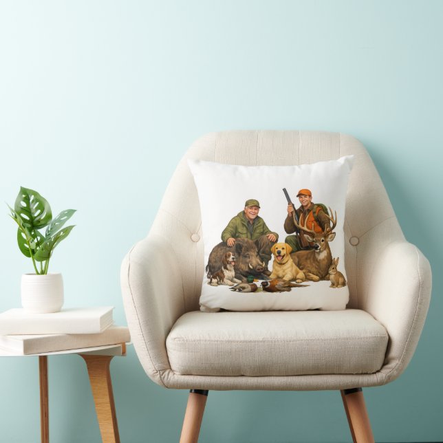 Coussin Trophées de chasse avec chiens cadeau pour chasseu (Chaise)