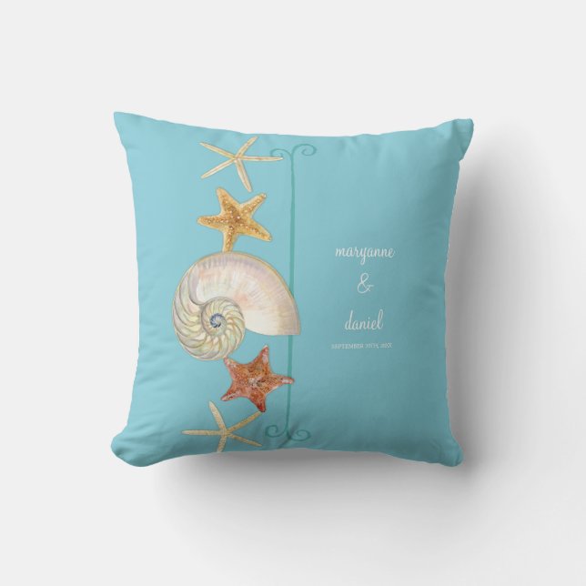 Coussin Tropical Beach Shells Starfish Nautilus Été (Recto)