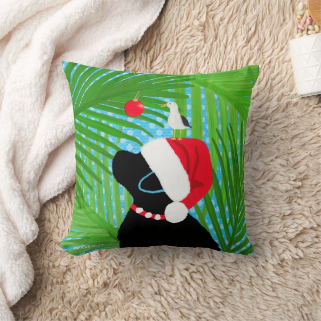 Coussin Tropical Black Lab Santa Goéland Noël (Couverture)