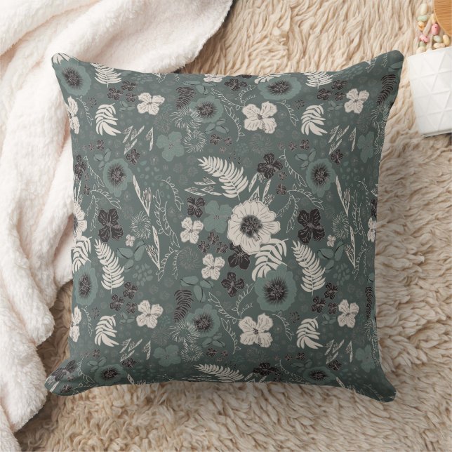 Coussin Tropical Christmas Farmhouse Green White Floral (Couverture)