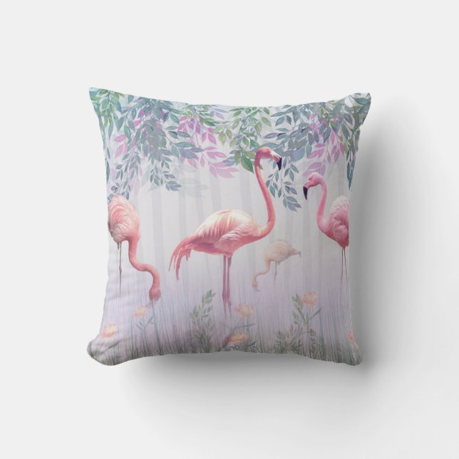 Coussin Tropical Cute Family Flamants roses roses (Recto)