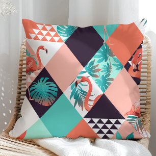 Coussin tropical de feuille de Flamant rose et de