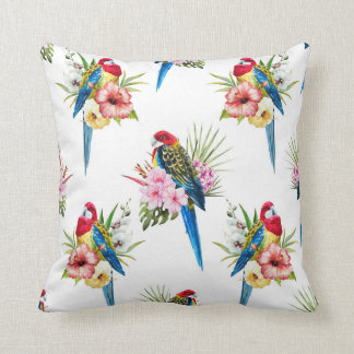 Coussin tropical d'oiseau de rosella (blanc)