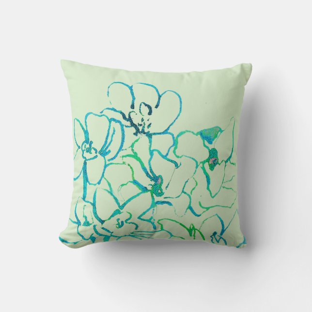 Coussin tropical d'orchidée d'île - vert bleu (Recto)