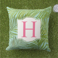 Tropical Feuille de Palmier Vert Aqua Monogramme I