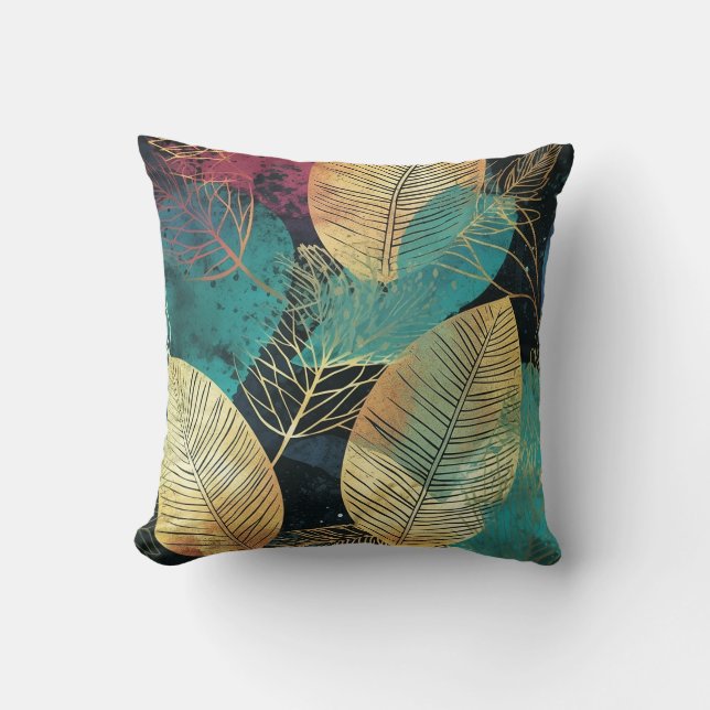 Coussin Tropical Feuille Green Gold Black Modern (Recto)