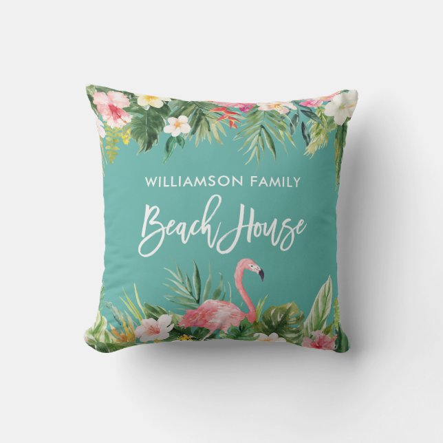 Coussin Tropical Floral Brush Script Family Beach House (Recto)