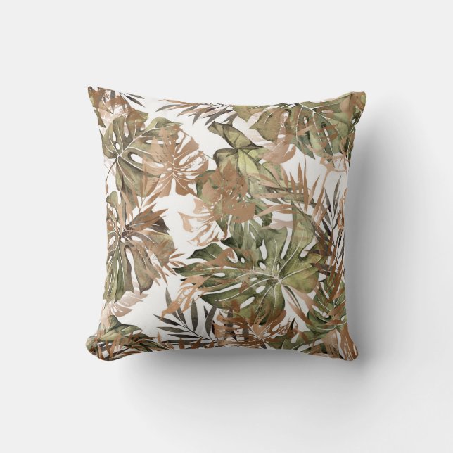 Coussin Tropical Gold Feuilles Floral sans joint (Recto)