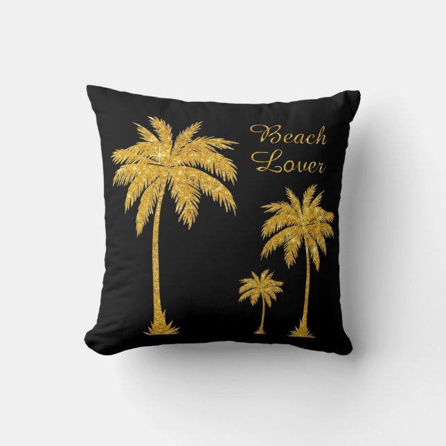 Coussin Tropical Gold Parties scintillant Beach Lover (Recto)