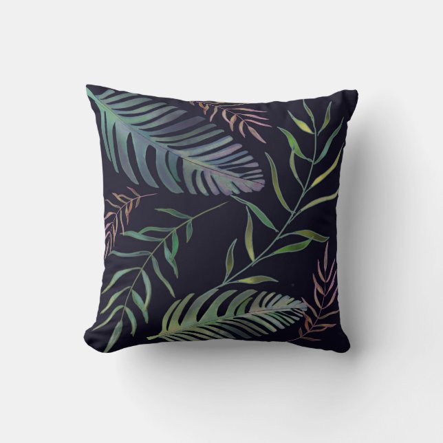 Coussin Tropical green folios palmiers bleu marine (Recto)