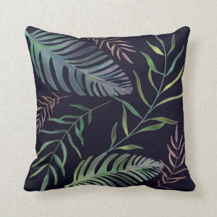 Coussin Tropical green folios palmiers bleu marine