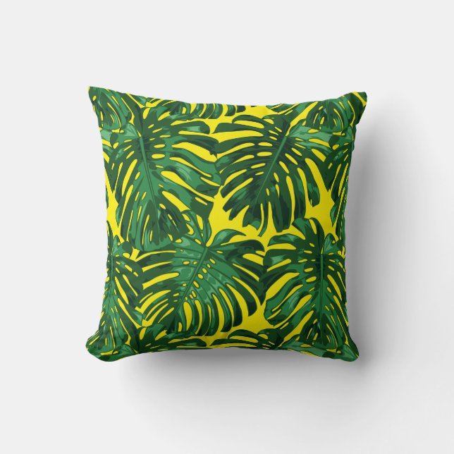 Coussin Tropical Green Jaune Jungle Feuille Motif (Recto)