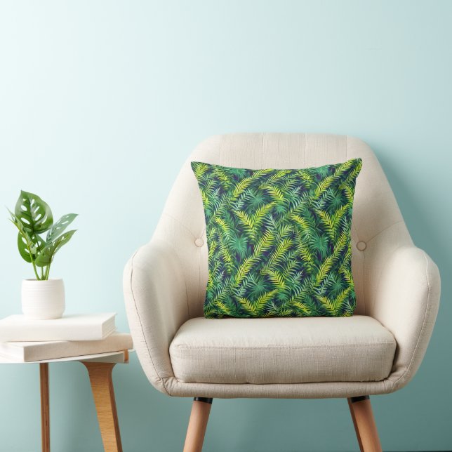 Coussin Tropical Green Leaf Fern Motif (Chaise)