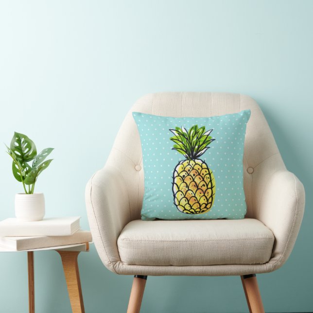 Coussin Tropical Hawaïen Ananas Bleu Turquoise (Chaise)