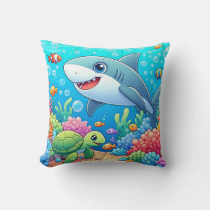 Coussin Tropical/Hawaii requin et tortue sous l'eau coloré