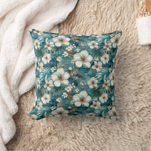 Coussin Tropical Hibiscus Floral Sarcelle
