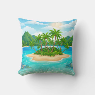 Coussin Tropical Island Paradise Palm Trees Throw Pillow