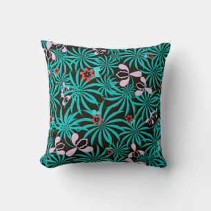 Coussin Tropical jungle palm leaves orchid flowers bloom c