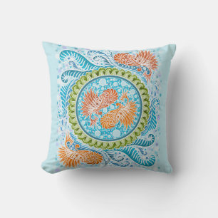 Coussin Tropical Koi Mandala Art Zen Océan Vibrant