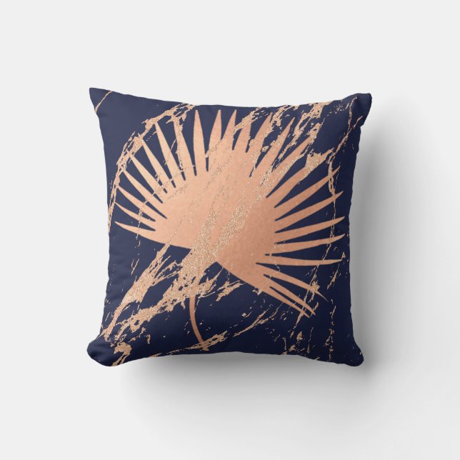 Coussin Tropical Leaf Rose Rose Gold Blush Marine Botaniqu (Recto)
