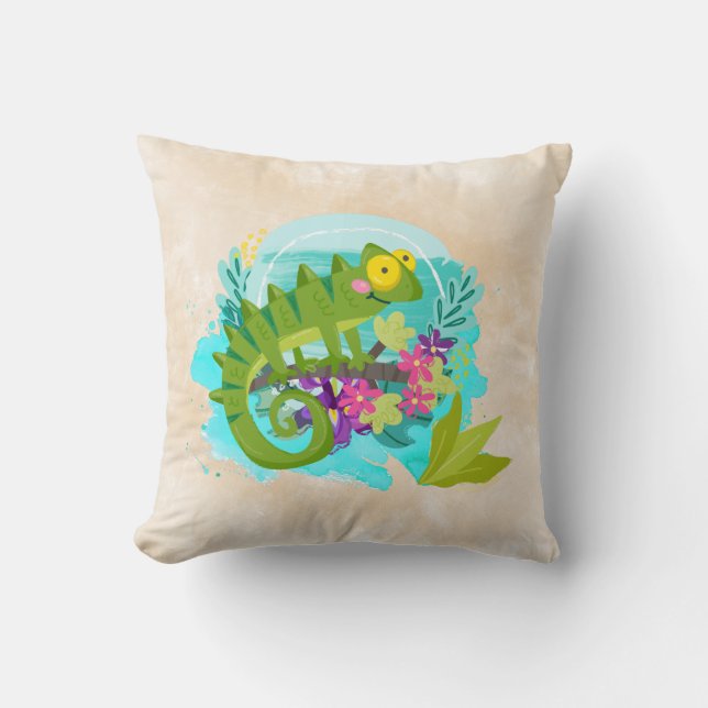 Coussin Tropical lizard with Flowers (Recto)